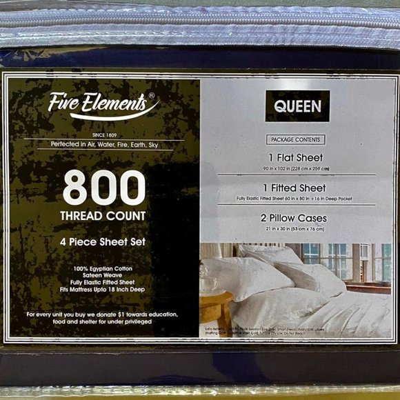 Five Elements 800 thread count 4 Piece Sheet Set - Picture 1 of 7